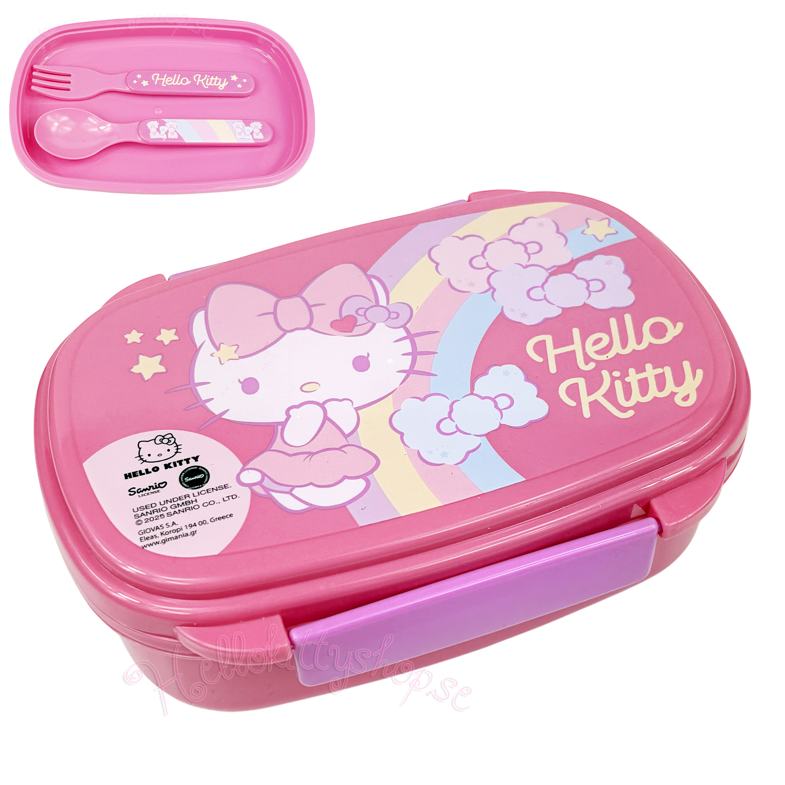 Hello Kitty Matlåda med Bestick - Rosa Rainbow