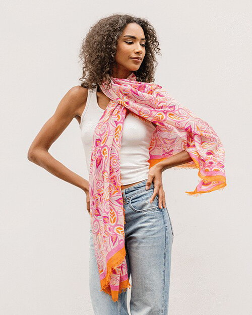 Kashmirsjal Delicate mönstrad rosa/orange