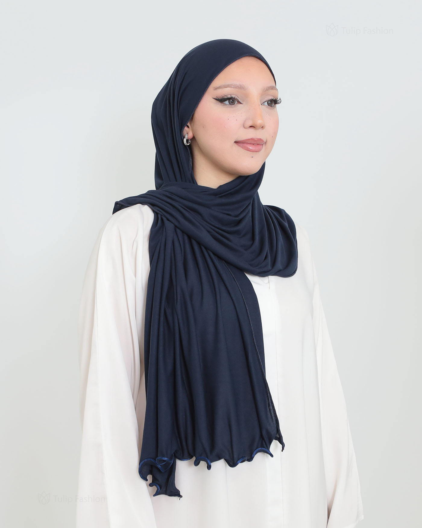 Hijab - Jersey med volangkanter - Midnattsblå - 2