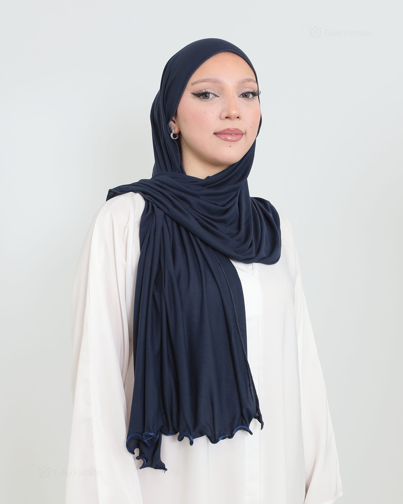 Hijab - Jersey med volangkanter - Midnattsblå - 3