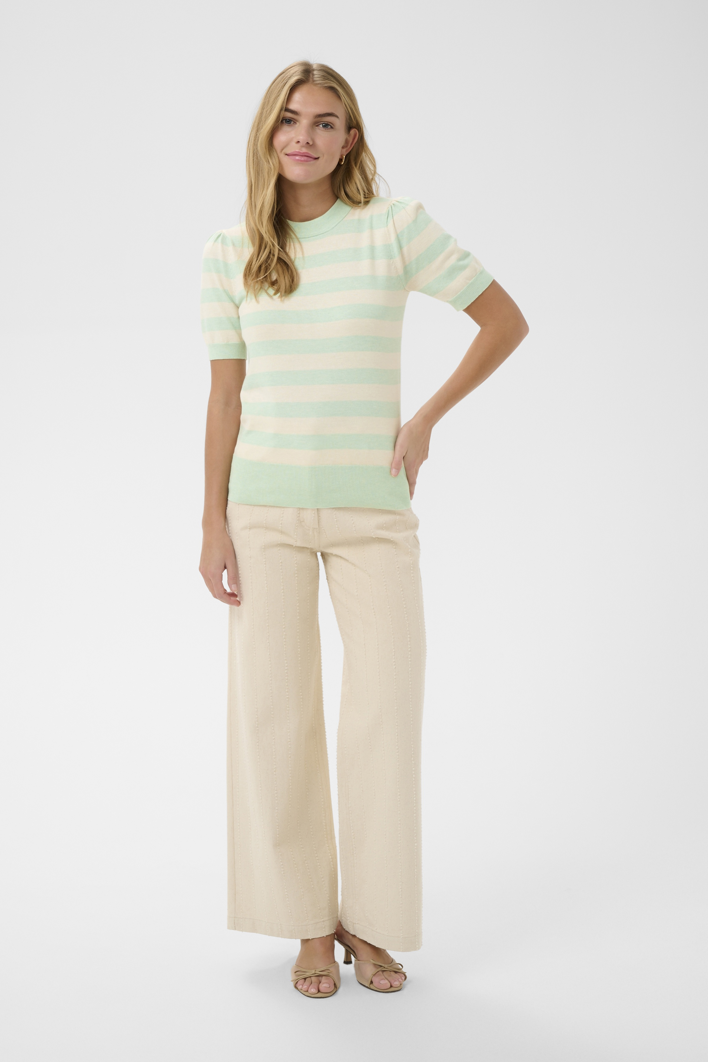 MilaSZ SS Block Stripe Pullover Cameo Green Beige Block Stripe - 4