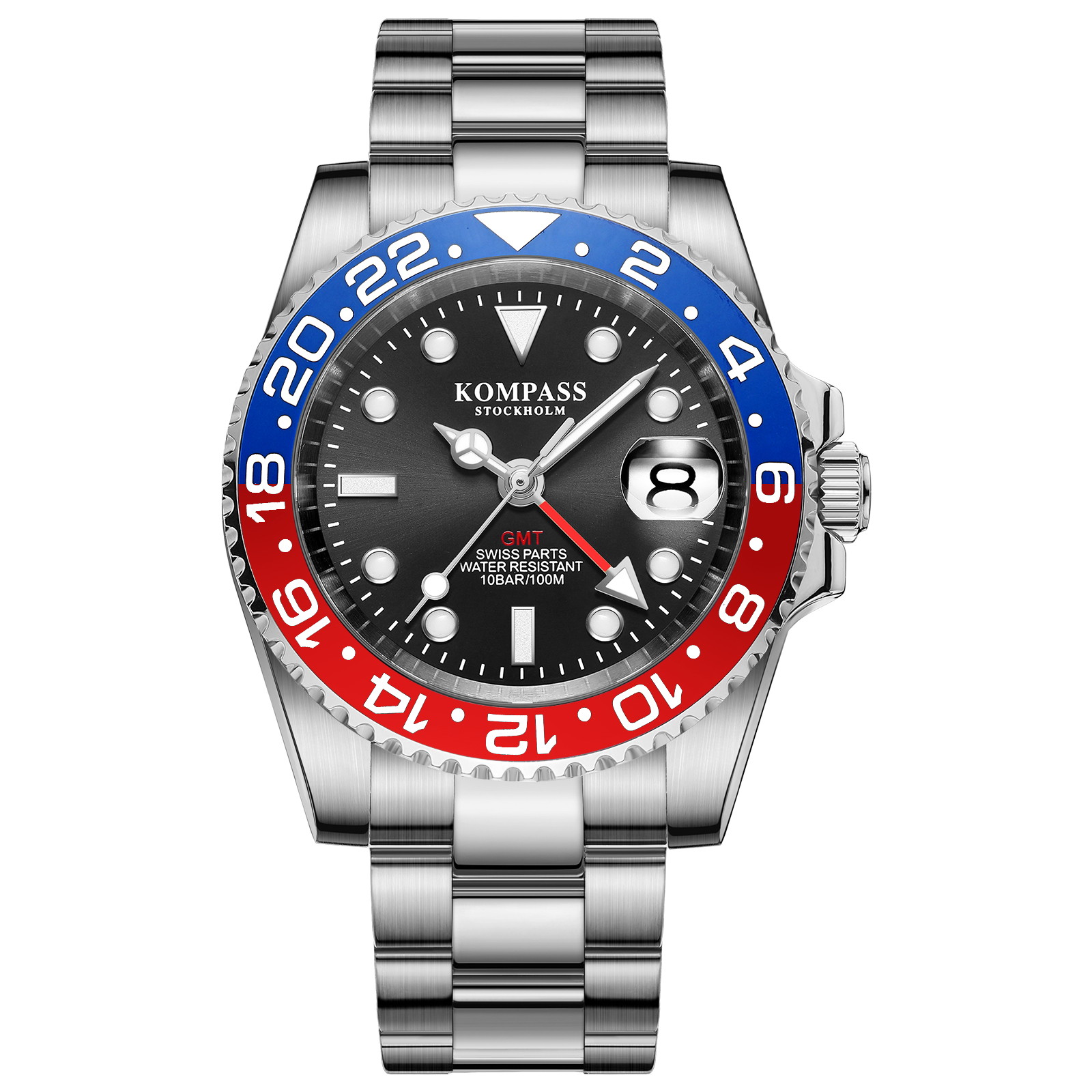 Kompass GMT-Professional Sapphire Steel Black Blue Red