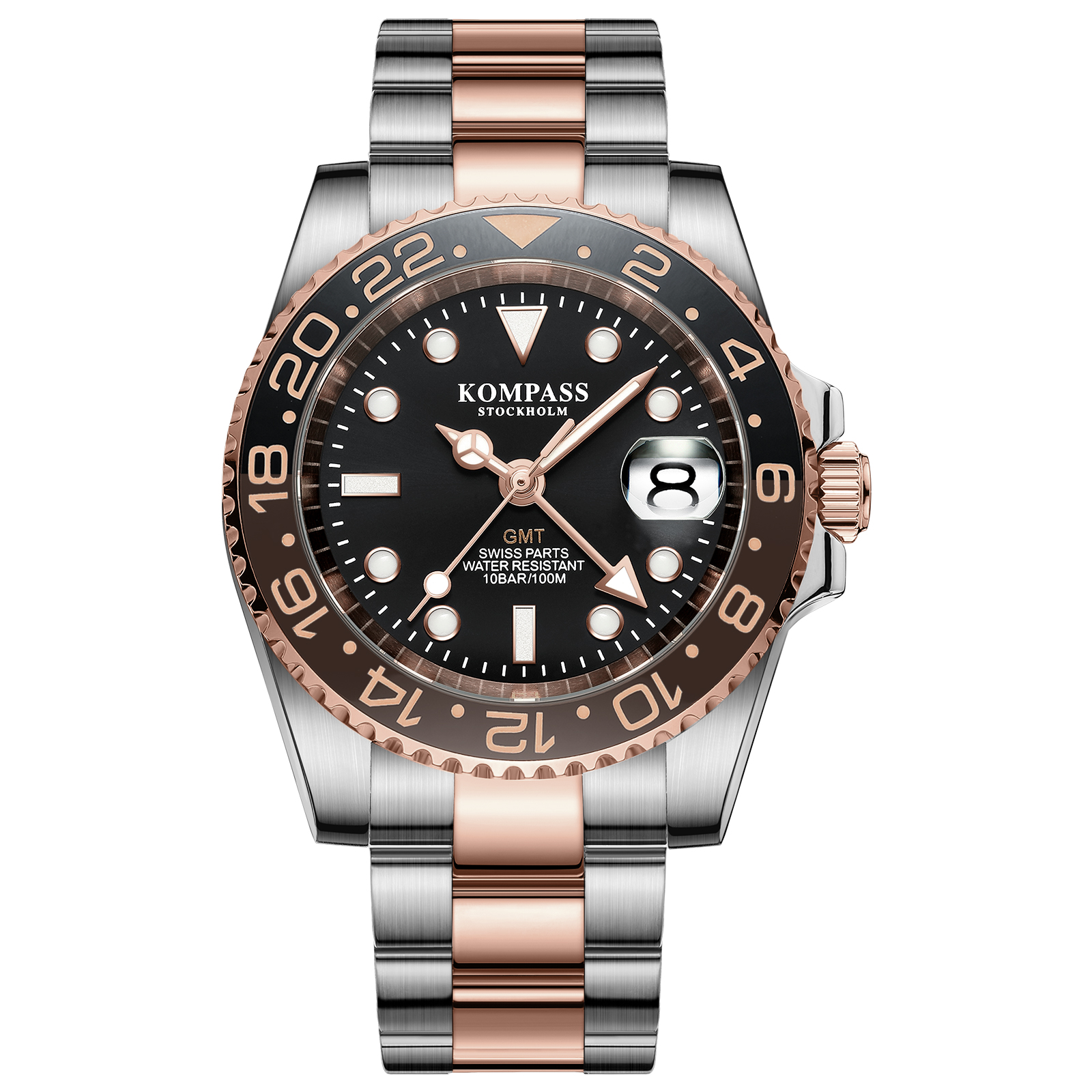Kompass GMT-Professional Sapphire Steel Rose Black Brown