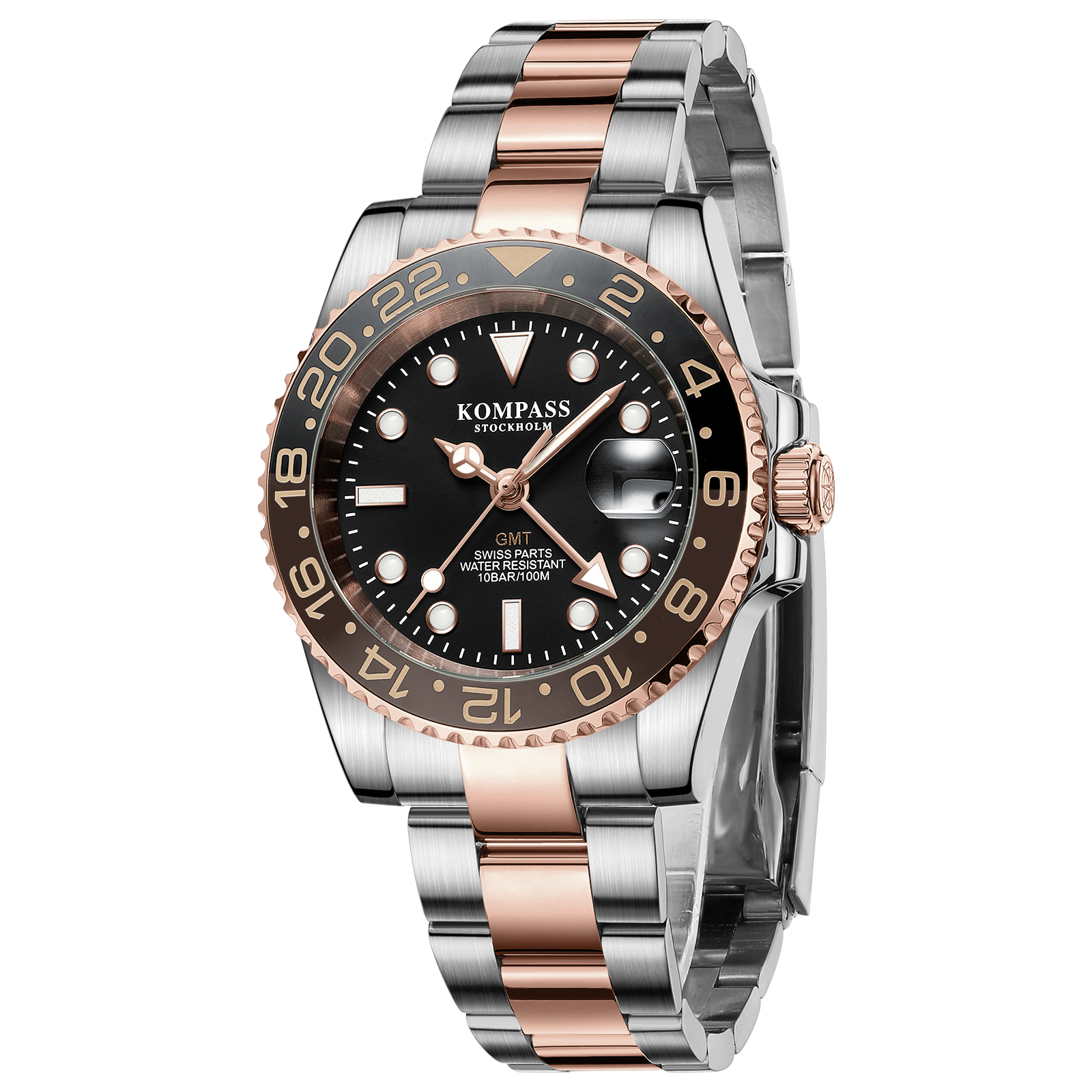 Kompass GMT-Professional Sapphire Steel Rose Black Brown - 3