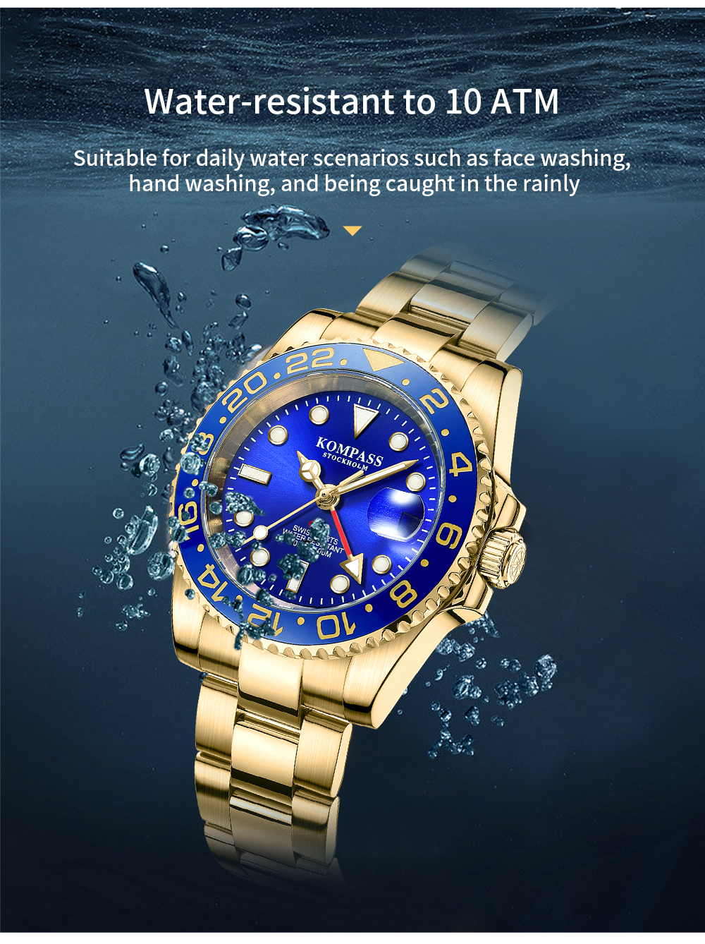 Kompass GMT-Professional Sapphire Steel Rose Black Brown - 12