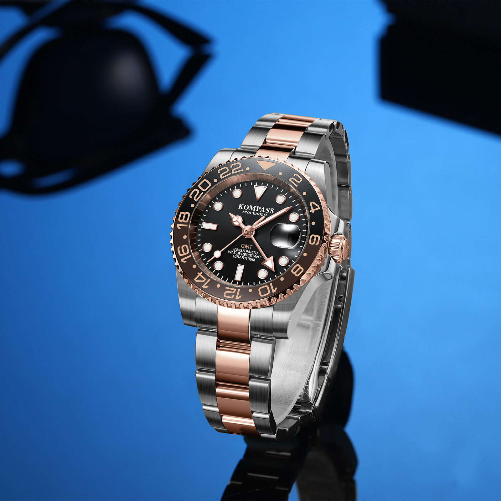 Kompass GMT-Professional Sapphire Steel Rose Black Brown - 6