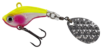 Cheap and effective spinnerail from Kinetic. Attracts even the slowest perch in the boat. 11g pale clown