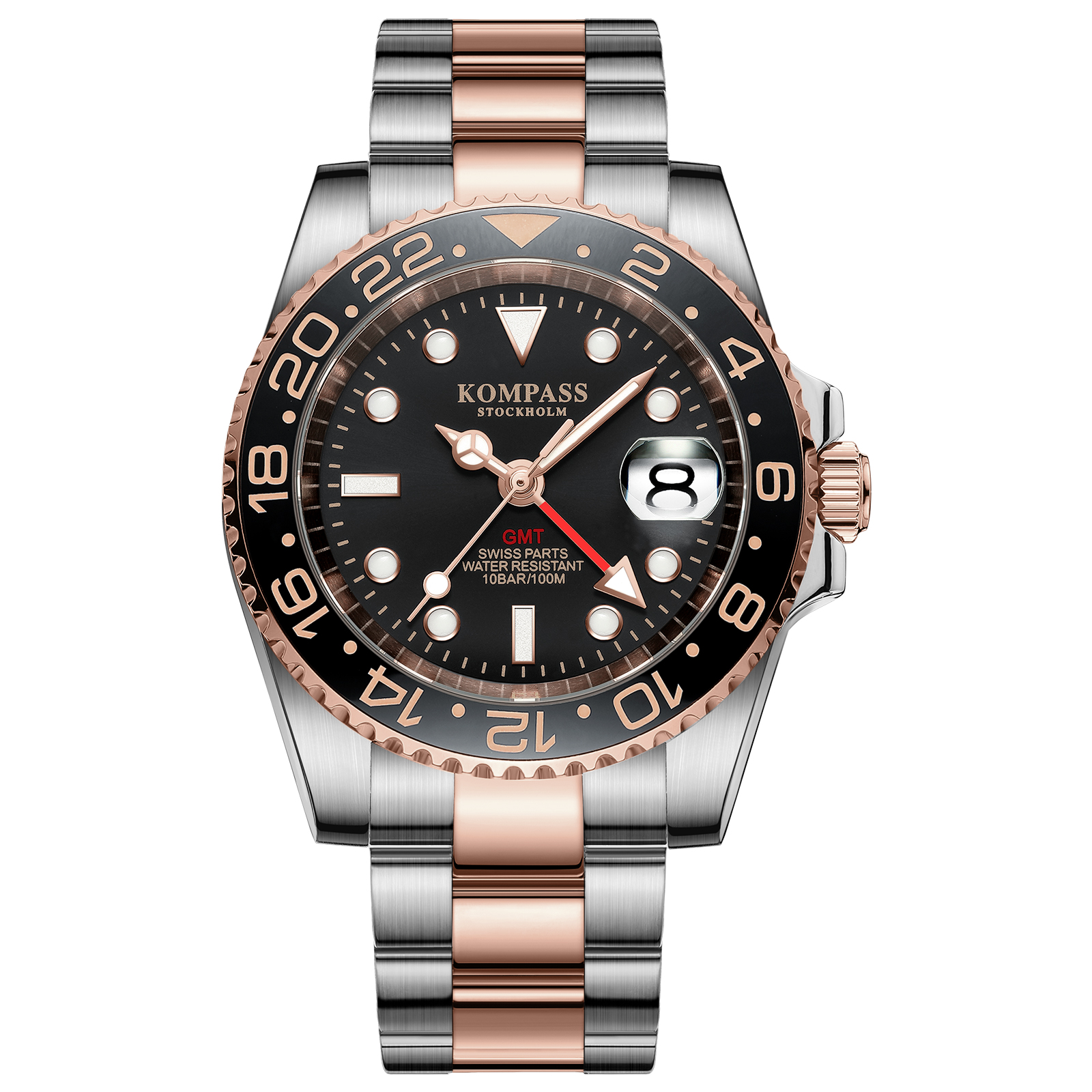 Kompass GMT-Professional Sapphire Steel Silver Rose Black