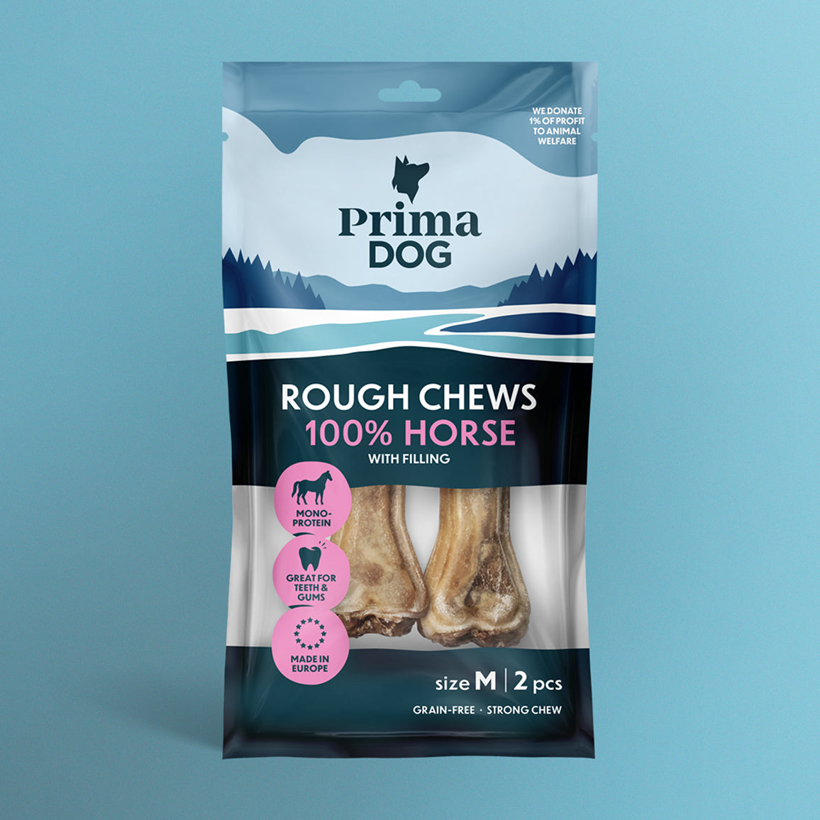 PrimaDog Rough Chews Horse fyllt tuggben M 12 cm 100g