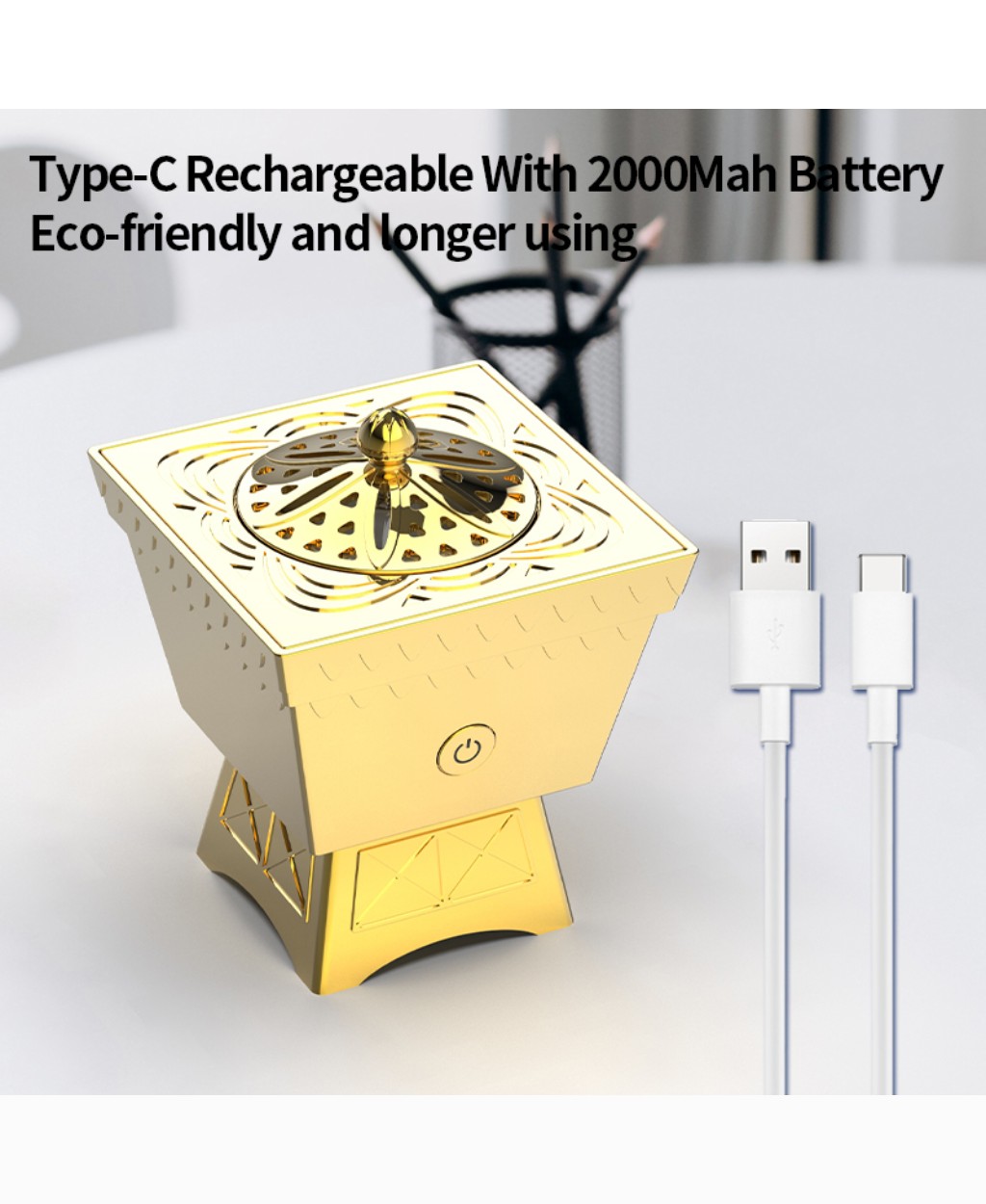 Portable Electric Bakhoor Burner - Gold/Black - 2