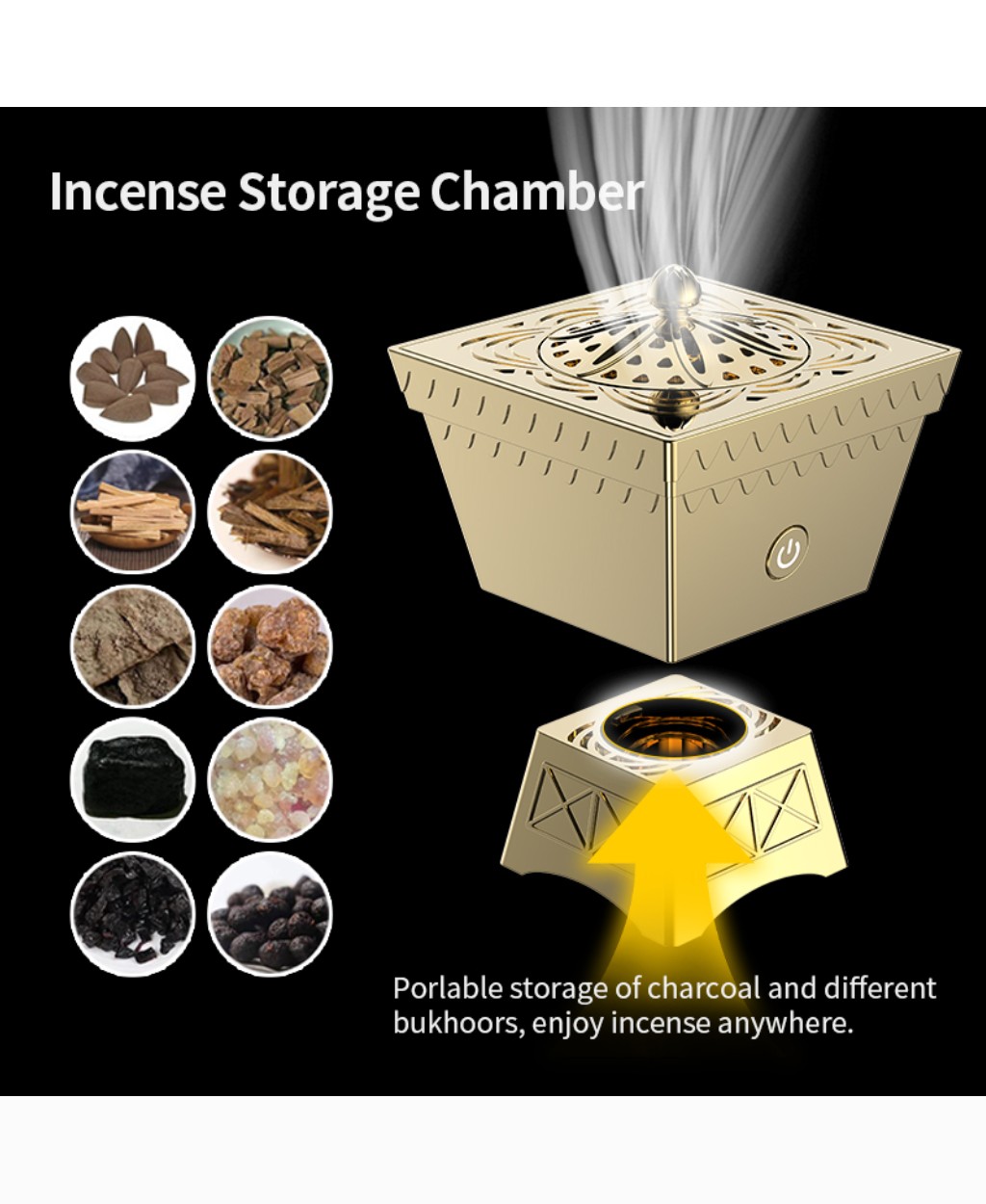Portable Electric Bakhoor Burner - Gold/Black - 3