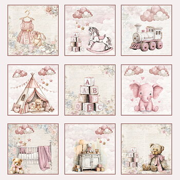Reprint - Printed  papper 12x12 - Happiness - Girl, Tags