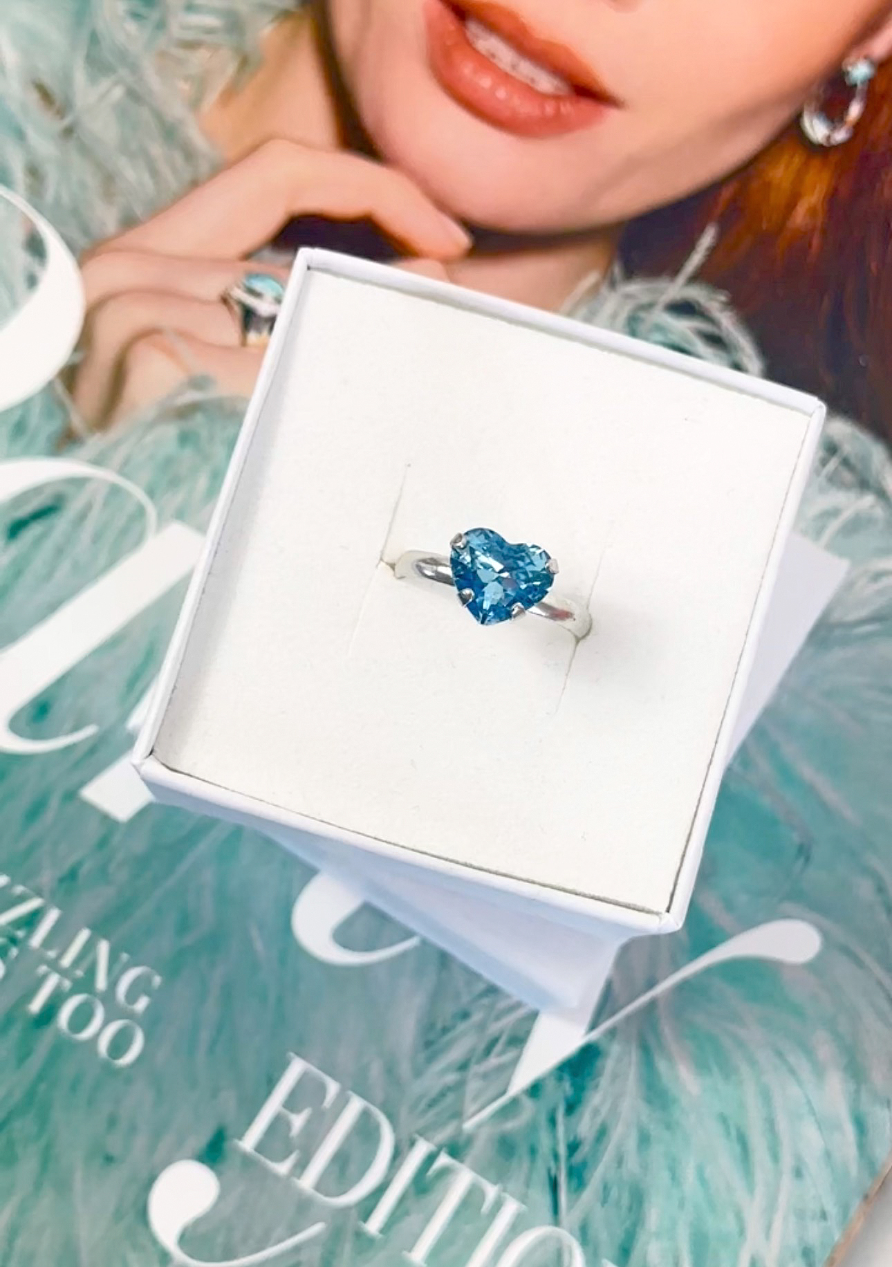 Ring Petite Forever Heart Aquamarine Silver