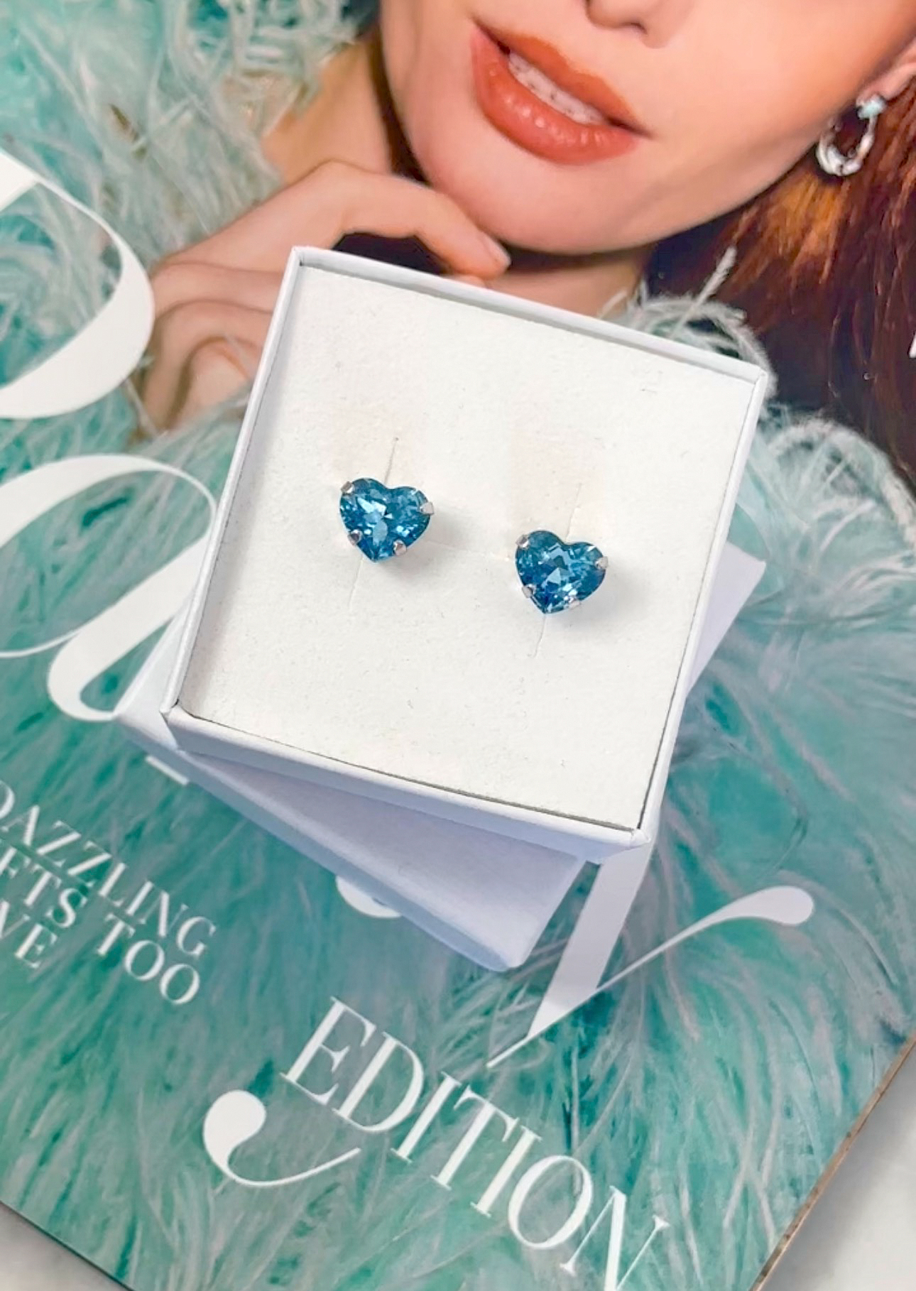 Earring Petite Forever Heart Aquamarine Silver