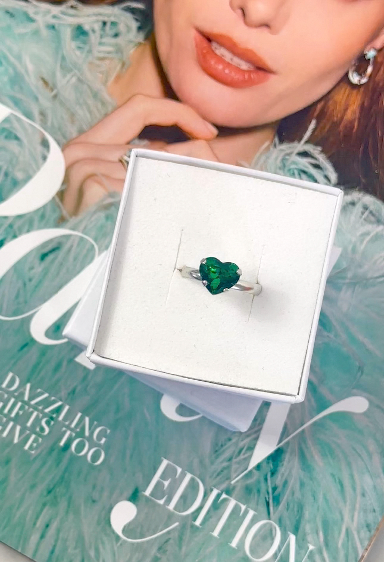 Ring Petite Forever Heart Majestic Green Silver