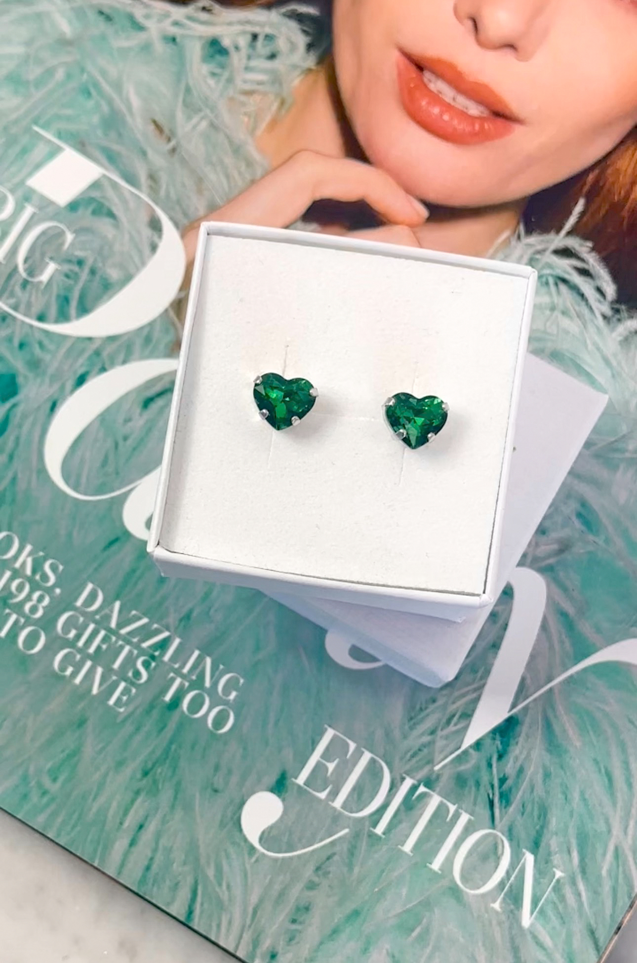 Earring Petite Forever Heart Majestic Green Silver