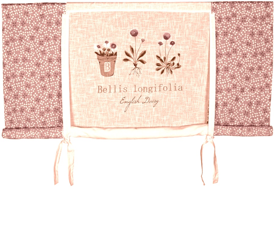 Hissgardin Bellis Flora rosa lantlig stil