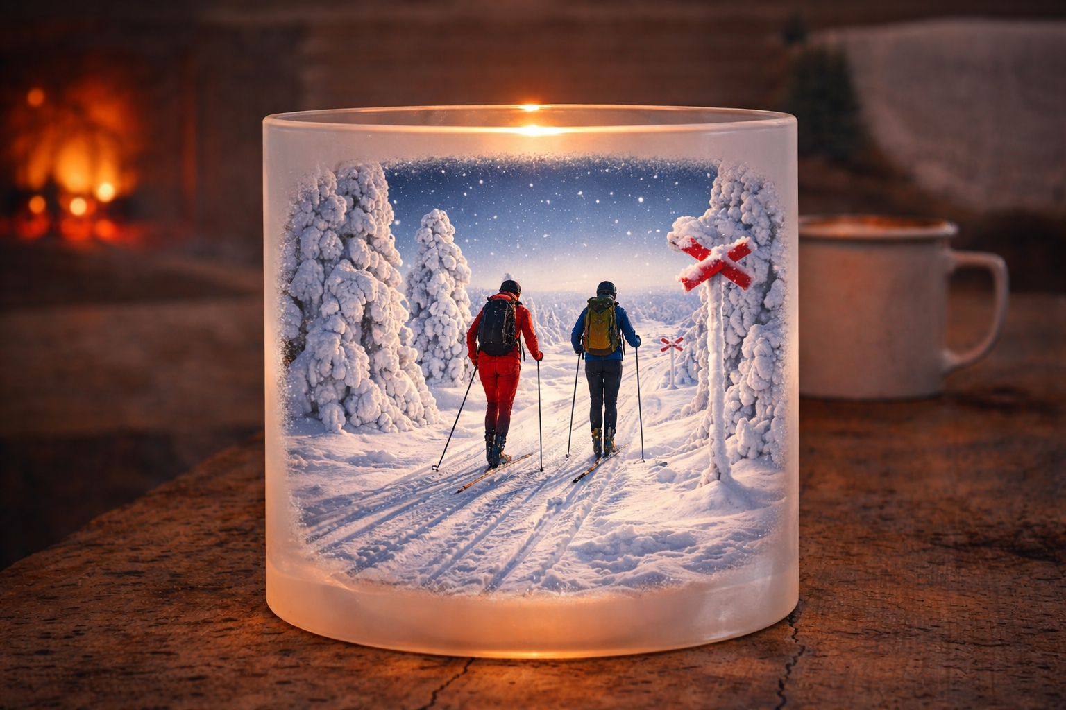 Frosted glass lantern - Skier