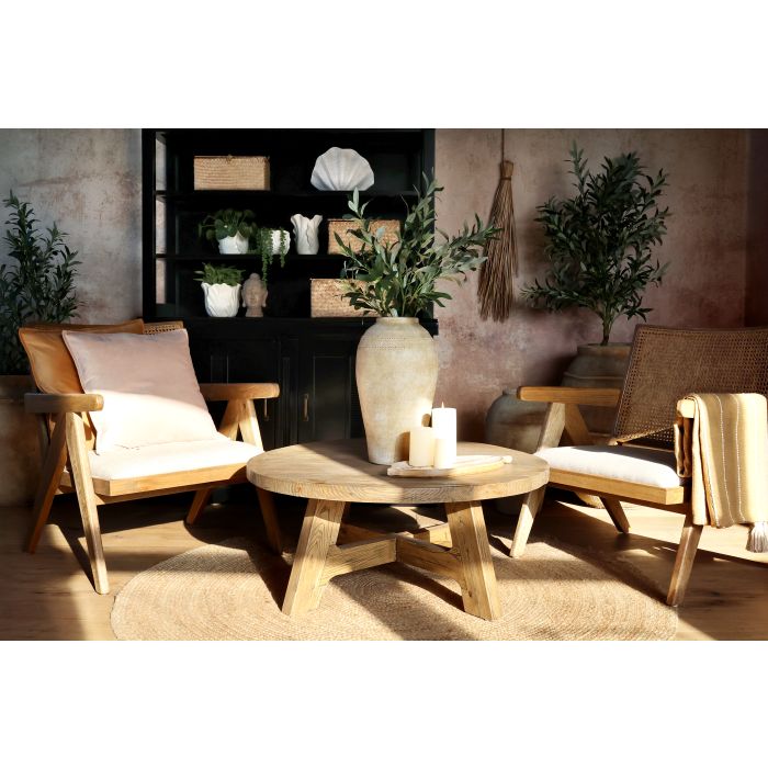 Runt soffbord i patinerat trä – rustik design - 3