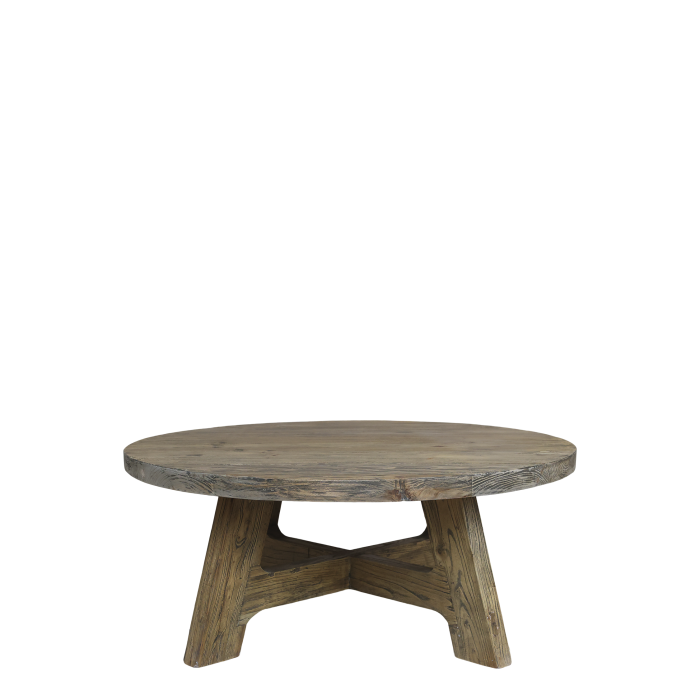 Runt soffbord i patinerat trä – rustik design - 7