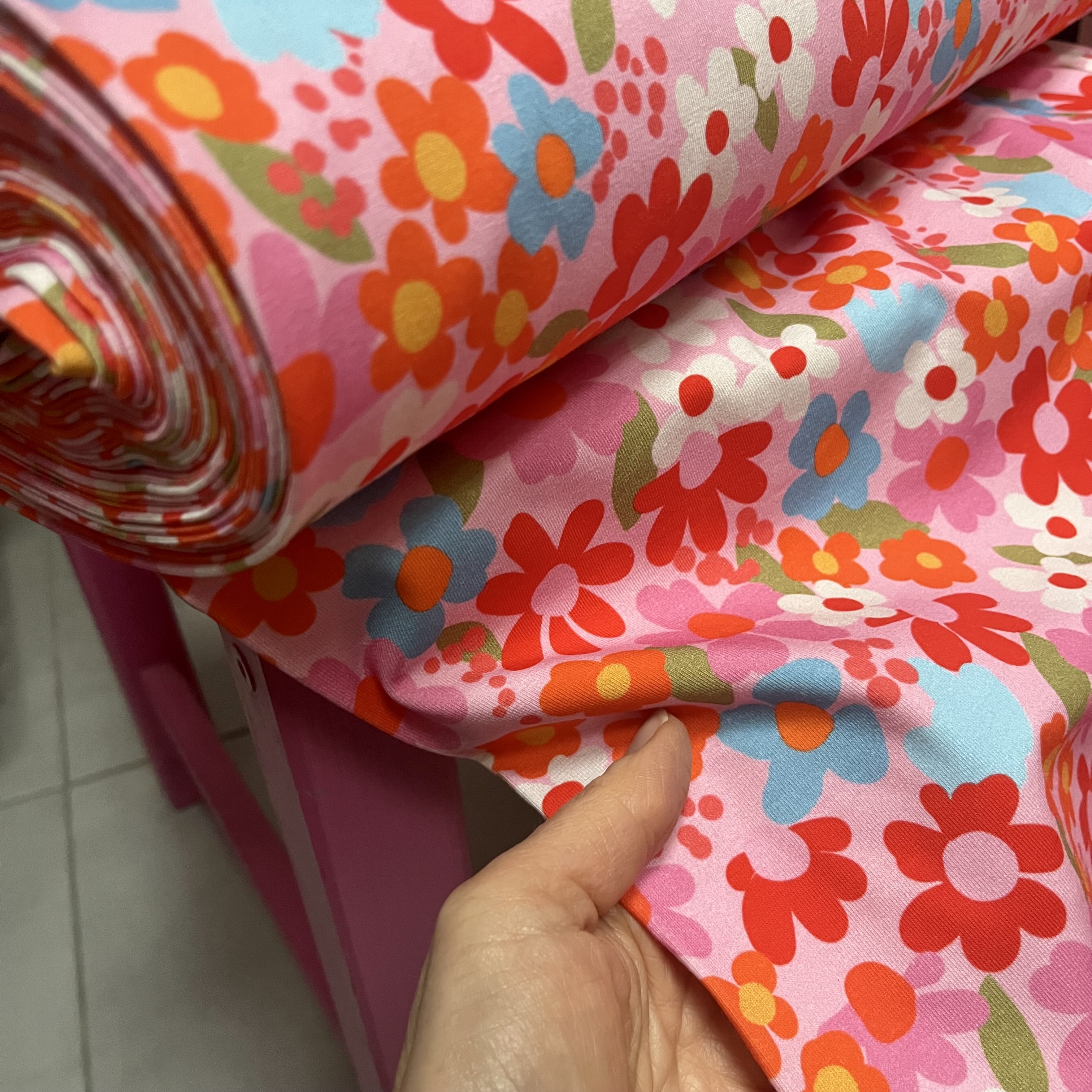 Jerseytyg ekologisk bomull,   "Be happy ", metervara - 3