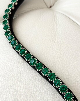 Pannband 1 rad kristaller 8 mm EMERALD GREEN EKOLOGISKT LÄDER.