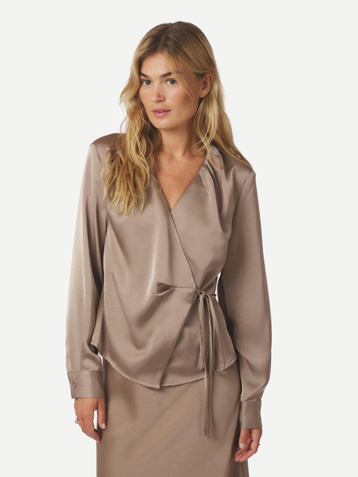 Neo Noir Caprina Heavy Sateen Blouse, Dark Taupe - 3