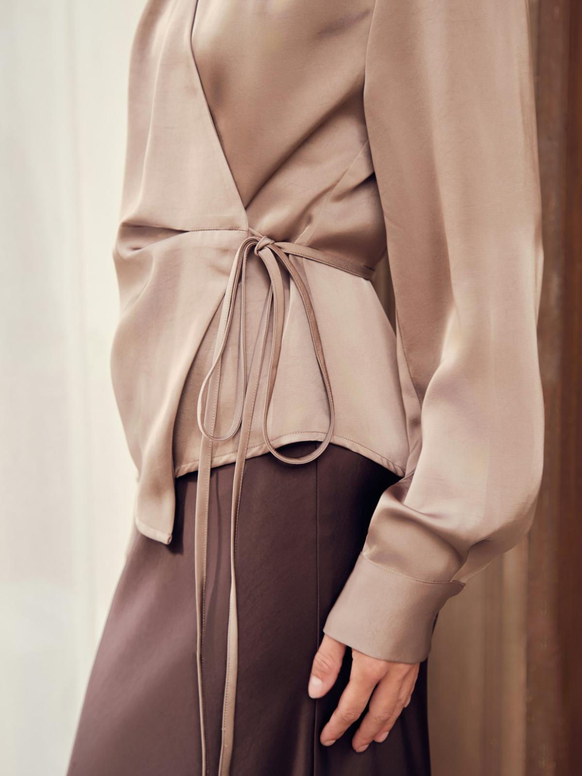 Neo Noir Caprina Heavy Sateen Blouse, Dark Taupe - 8