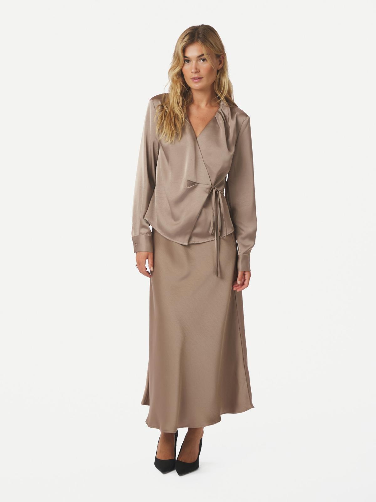 Neo Noir Caprina Heavy Sateen Blouse, Dark Taupe - 5
