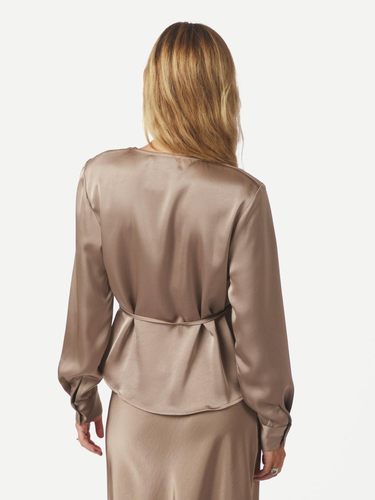 Neo Noir Caprina Heavy Sateen Blouse, Dark Taupe - 4