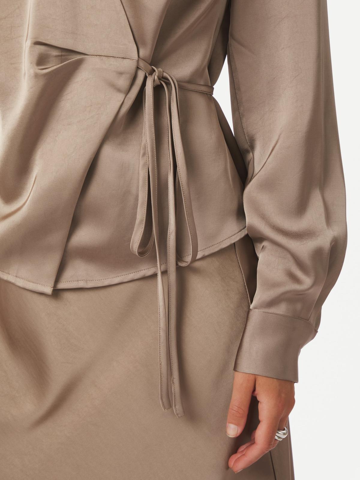 Neo Noir Caprina Heavy Sateen Blouse, Dark Taupe - 6