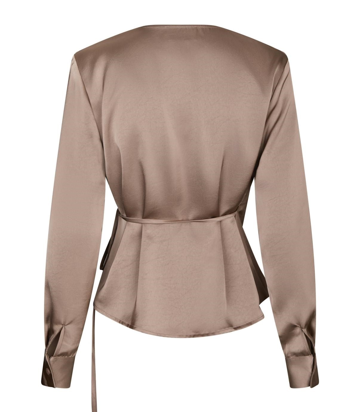 Neo Noir Caprina Heavy Sateen Blouse, Dark Taupe - 2