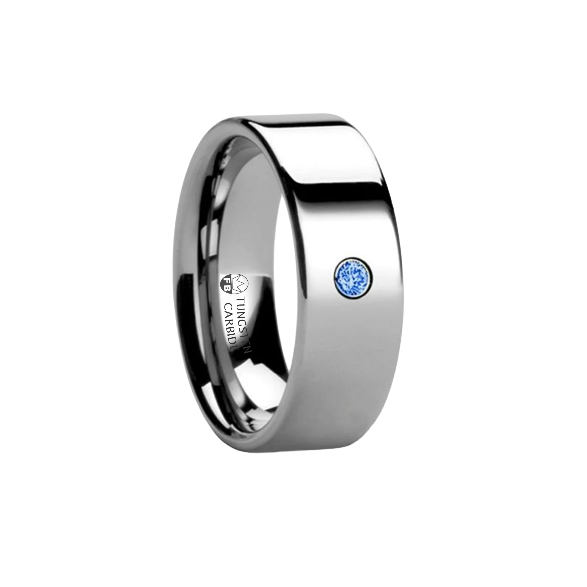 Blue Moon tungstenring med blå AAA CZ diamant
