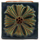 ウィリー・フィッシャー  青/緑色の花  陶板  19cm  1960年代