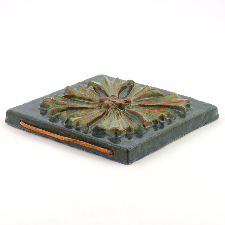 ウィリー・フィッシャー  青/緑色の花  陶板  19cm  1960年代