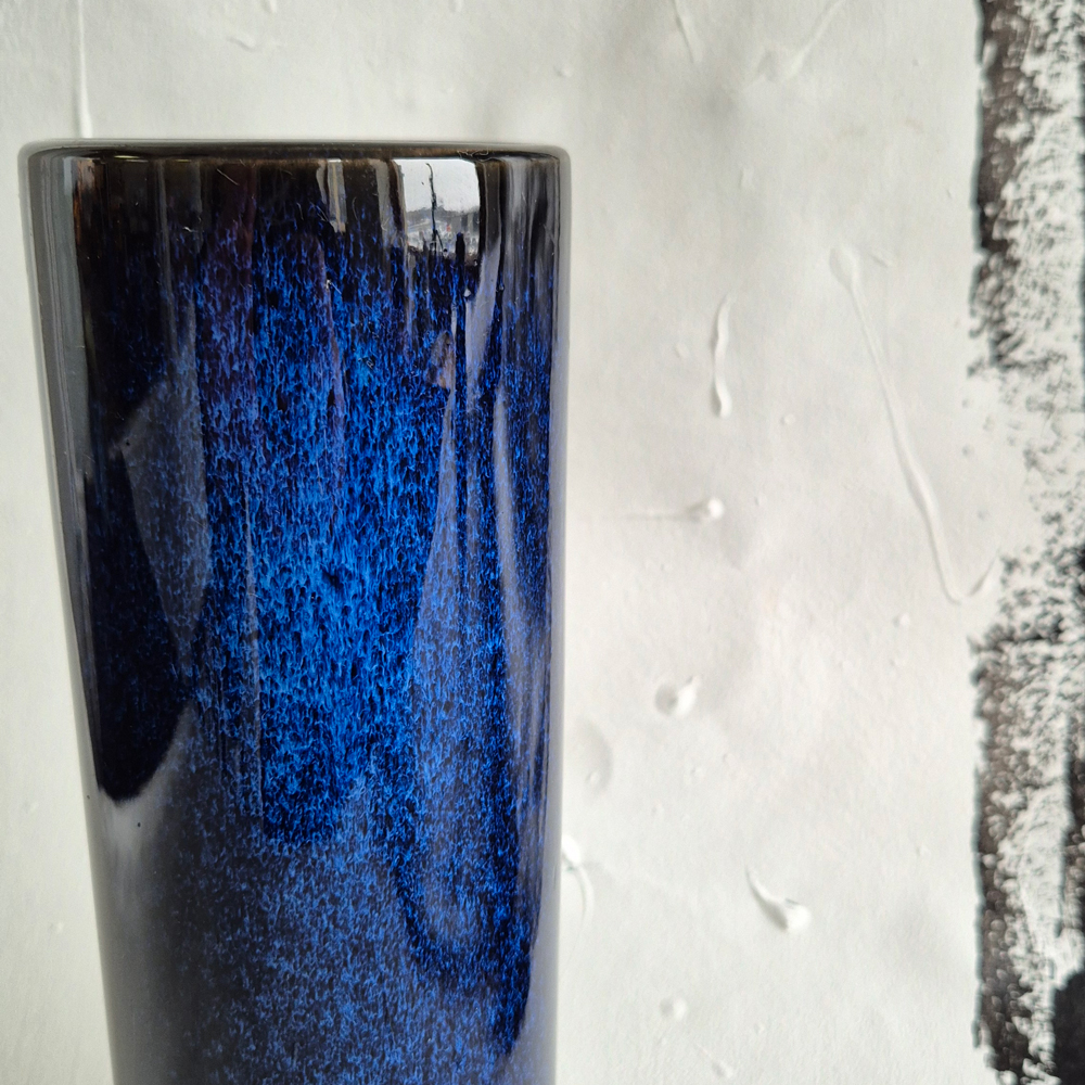 vintage VAS cylinder med djupblå glasyr, h 25,5 cm - 3