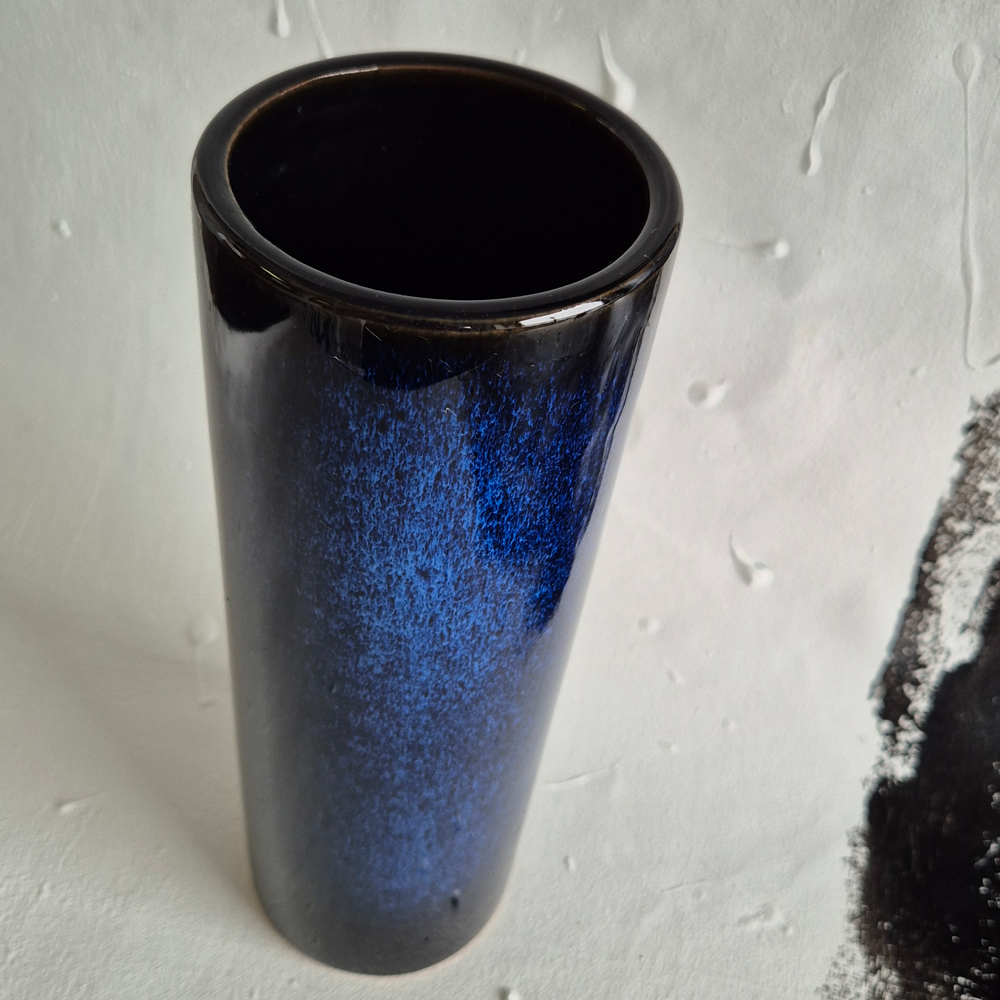 vintage VAS cylinder med djupblå glasyr, h 25,5 cm - 2
