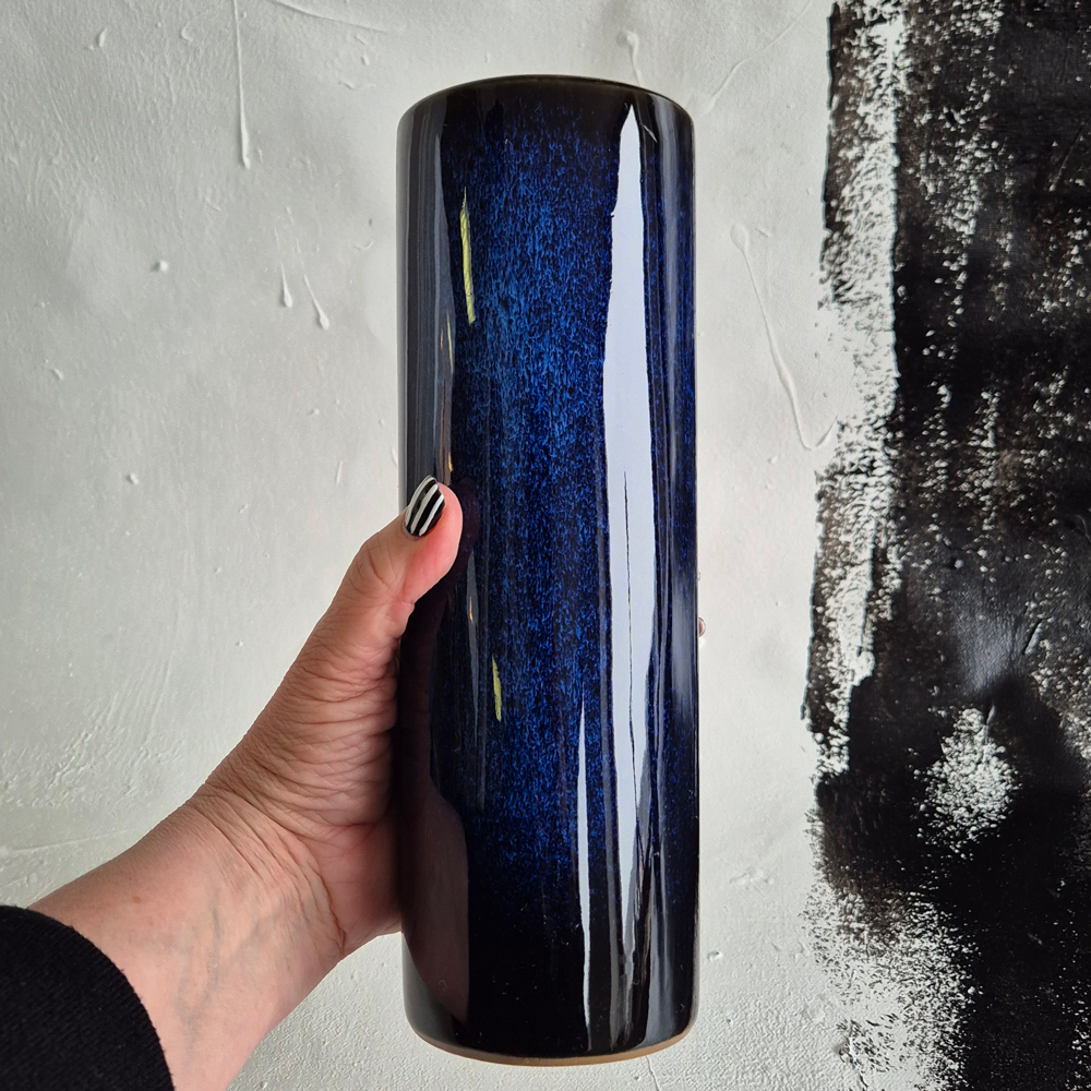 vintage VAS cylinder med djupblå glasyr, h 25,5 cm - 4