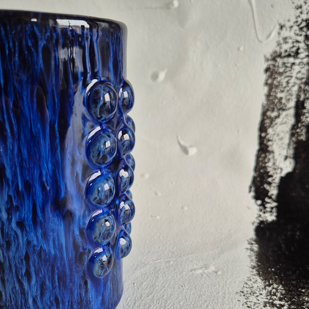 vintage VAS cylinder med blå glasyr, JIE keramik, h 13 cm - 4