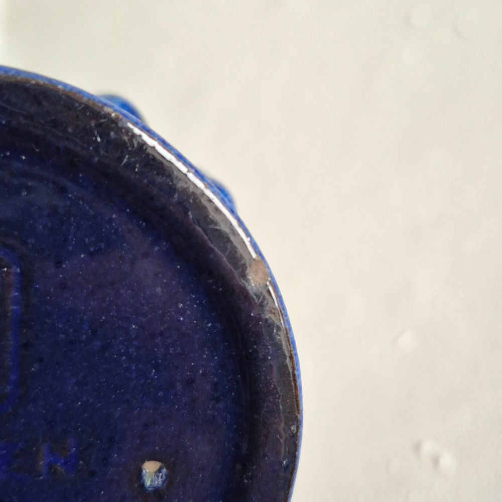 vintage VAS cylinder med blå glasyr, JIE keramik, h 13 cm - 7