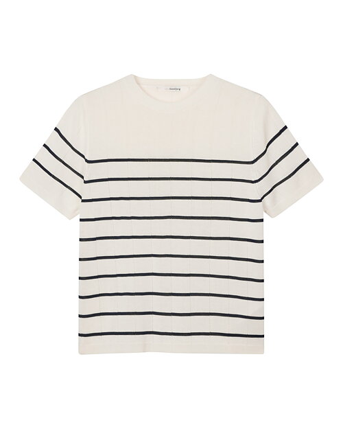 Jumper Elowyn kort ärm randig offwhite/marinblå - 3