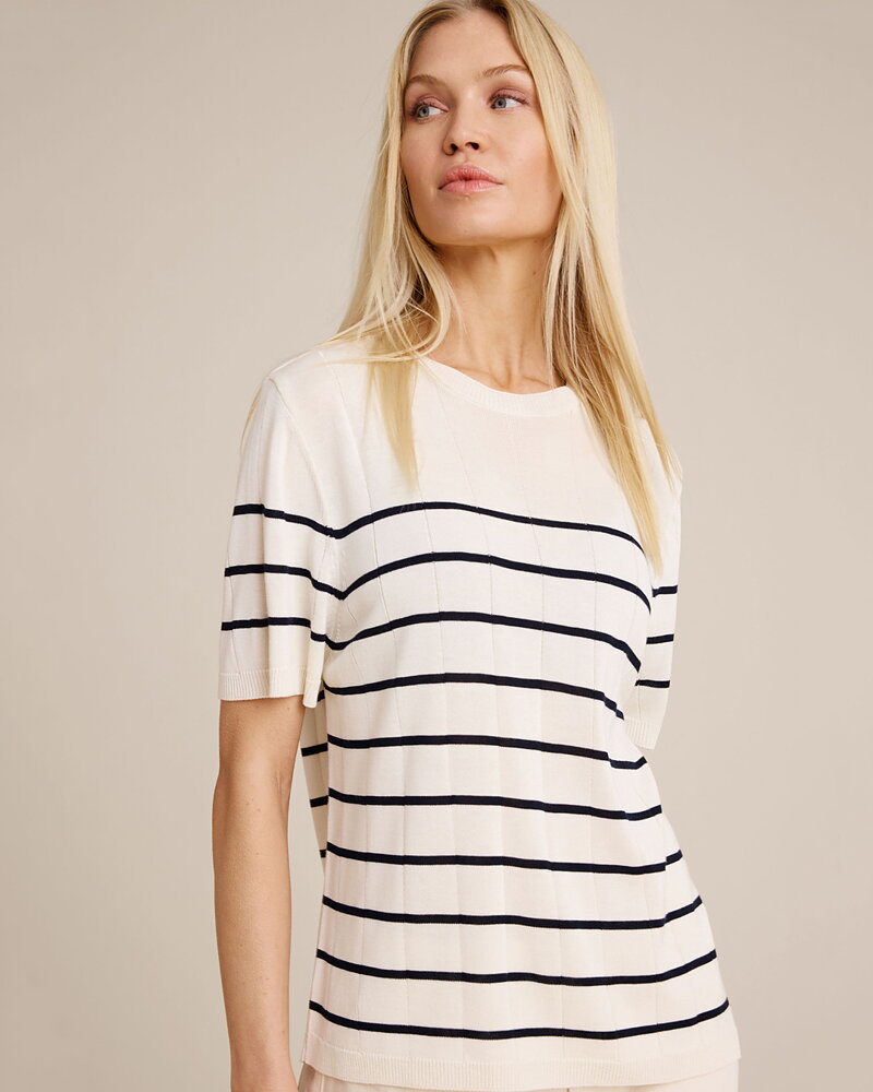 Jumper Elowyn kort ärm randig offwhite/marinblå