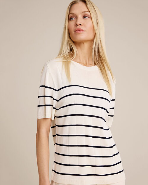 Jumper Elowyn kort ärm randig offwhite/marinblå