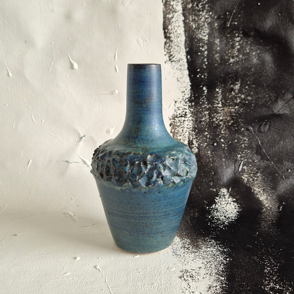vintage VAS blågrön glasyr, Röinge keramik, h 19,5cm