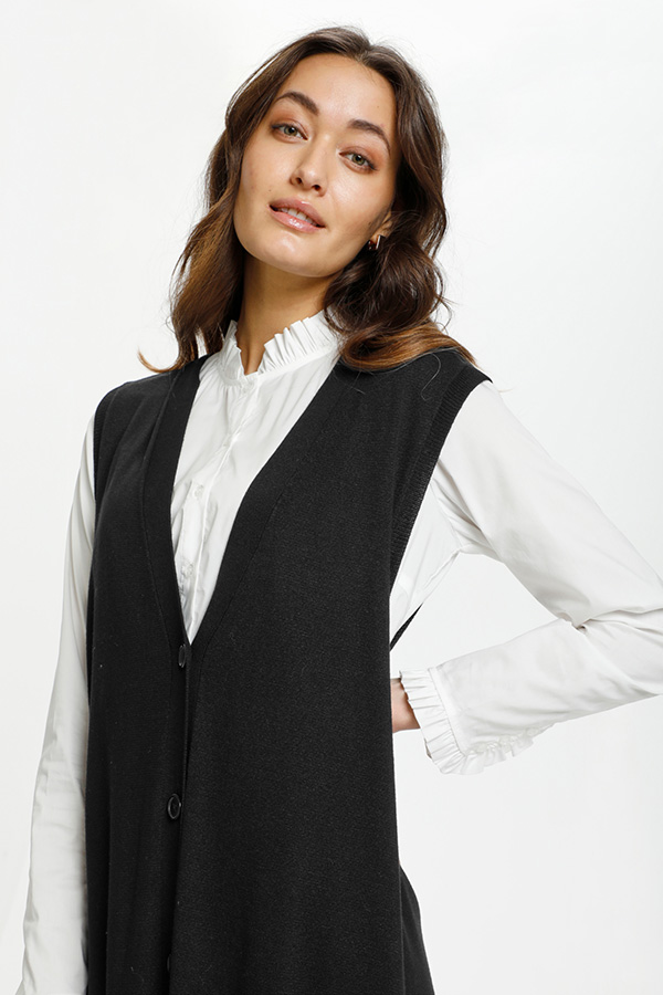Culture - Annemarie Long Vest V-neck Black - 7