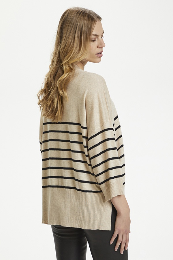 Culture - Annemarie Stripe Pullover Warm Sand Melange - 4