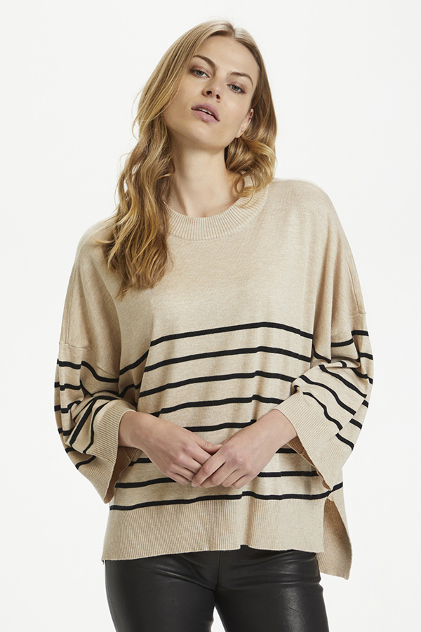 Culture - Annemarie Stripe Pullover Warm Sand Melange - 3