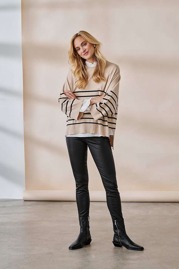 Culture - Annemarie Stripe Pullover Warm Sand Melange - 6