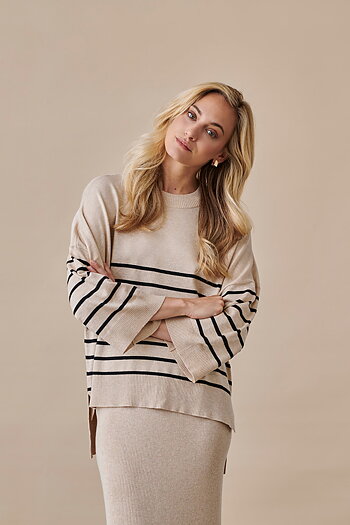 Culture - Annemarie Stripe Pullover Warm Sand Melange