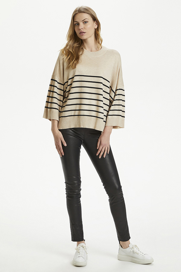 Culture - Annemarie Stripe Pullover Warm Sand Melange - 5